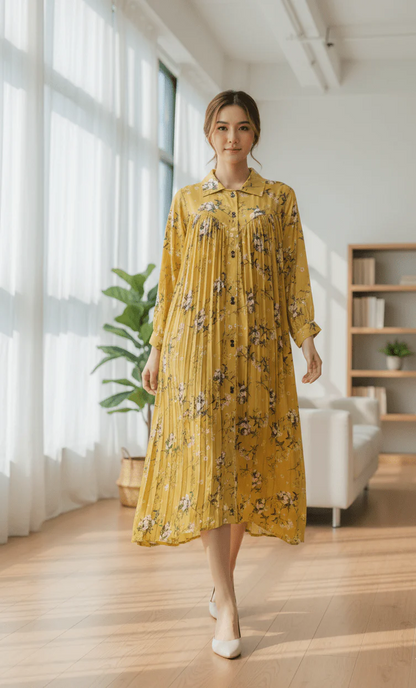 Floral Pleated Shirt Dress