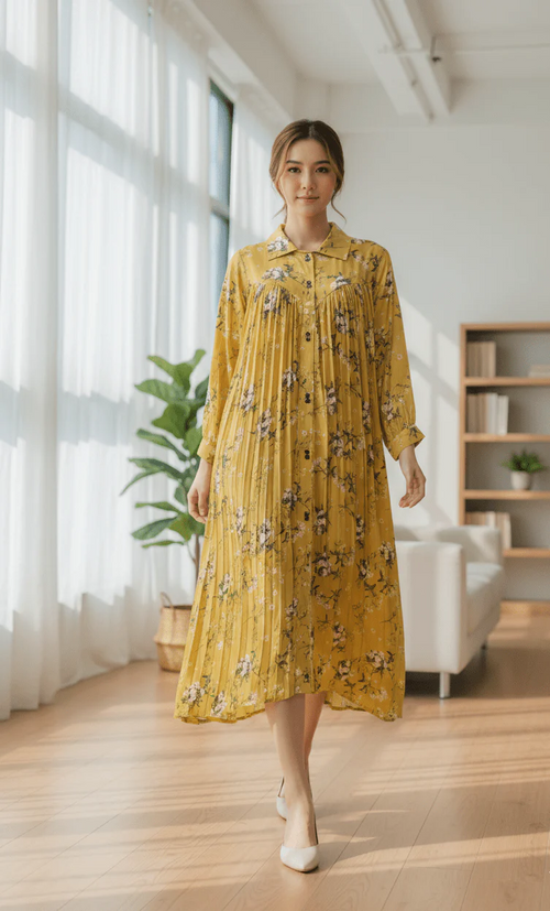 Floral Pleated Shirt Dress